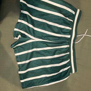 SHEIN Green and White Striped Swim Trunks